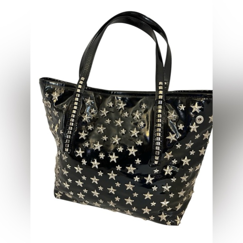 Jimmy Choo Black Patent Leather Star-Studded Tote-see callouts